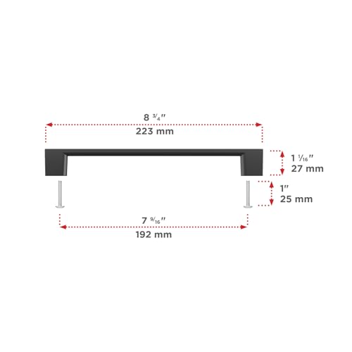 Image of Richelieu Hardware BP8160192900 Armadale Collection 7 9 /16-inch (192 mm) Center-to-Center Matte Black Modern Rectangular Cabinet and Drawer Pull Handle for Kitchen, Bathroom, and Furniture