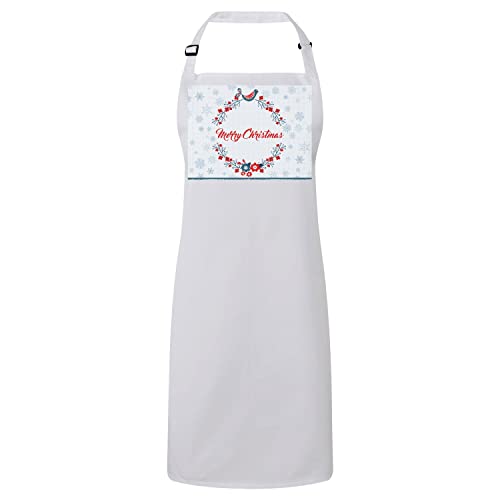 Tablier Cuisine Premium de Noël Blanc avec Guirlande et Calligraphie Élégante