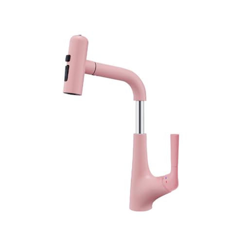SXWYLZ Bathroom Taps with Pull Out Shower Attachment 360° Rotating Basin Mixer Tap 4 Modes Lift Tap Single Handle Hot and Cold,Pink