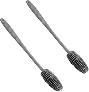 2 Pack Soft Silicone Cup Cleaning Brush, Soft Silicone Bottle Brush with Long Handle for Water Bottles, Glass Cups, Thermoses, Kettles, and Flasks - Grey