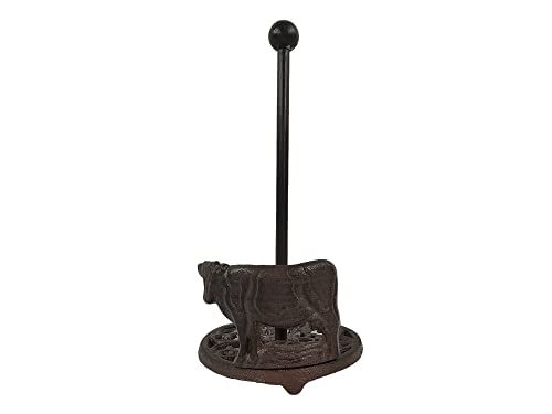 De Leon Collections Cast Iron Brown Rustic Western Farmhouse Country Dairy Cow Freestanding Weighted Paper Towel Holder