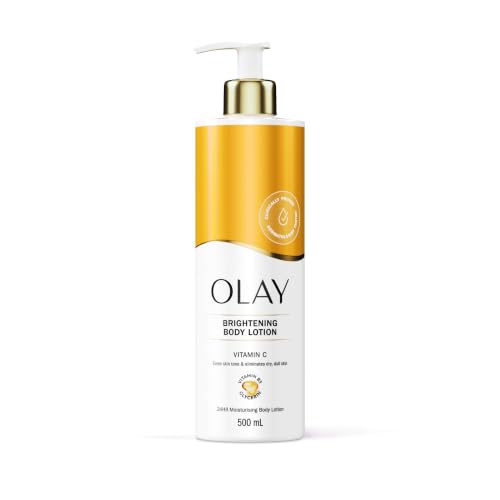 Olay Vitamin C Brightening Body Lotion 24HR Moisturising Cream for Full Body Skin Care Evens Skin Tone with Vitamin C Vitamin B5 B3 Glycerin Smooth and Moisturised Skin No Greasy Residue 500ml