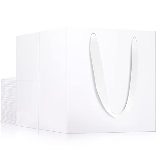 EUSOAR Kraft Bags with Handles - 10x10x10 inches Pack of 20 Paper Gift Bags for Weddings, Parties, Business Packaging and Decorations - White