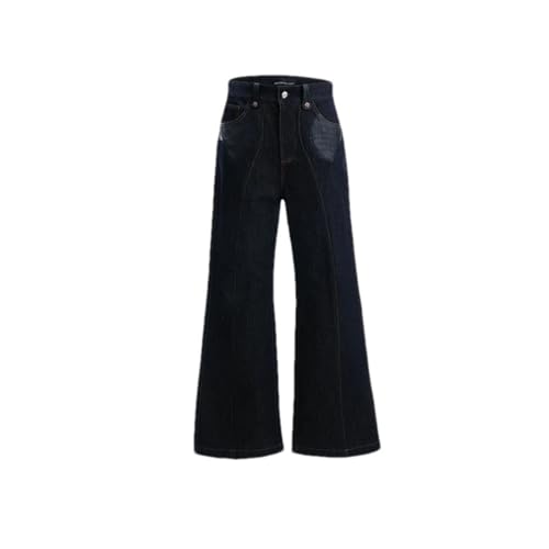 Pohullan Men Denim Sets Pu Leather Patchwork Solid Lapel Single Breasted Coats Straight Leg Jeans