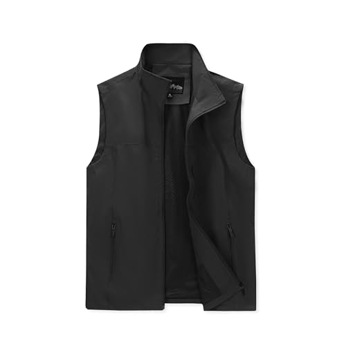 Image of Mens Vests Outerwear Windproof Lightweight Softshell Sleeveless Jacket | Breathable Zip Up Multi-Pockets Quick Dry Sports Vest for Golf Hiking Fishing Running