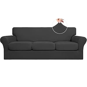 Easy-Going 4 Pieces Stretch Soft Couch Cover for Dogs – Washable Sofa Slipcover for 3 Separate Cushion Couch – Elastic Furniture Protector for Pets, Kids (Sofa, Dark Gray, Large)