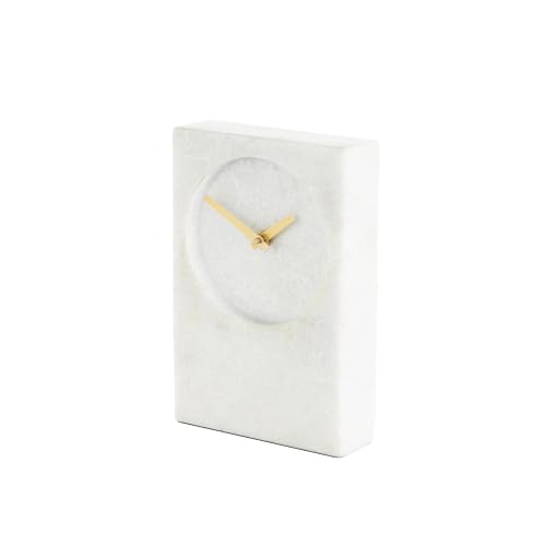 Deco 79 Marble Minimalistic Rectangular Clock with Recessed Numberless Clockface, 6" x 2" x 9", White