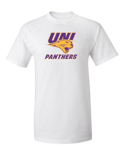 CornBorn University of Northern Iowa Tshirt - Northern Iowa Panthers Shirt - Purple and Gold Primary Logo - White - 2X