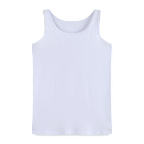 Yilook Girls White Tank Top Undershirts Girls Dance Outfit Tops Size 7-8,Kids Cheer Under Shirts Workout Undershirt for Teens Cotton Racerback Workout Vest Clothes