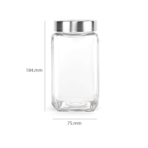 Image of SITOVI Premium Qube Glass Jars - 2 x 1000ml Airtight Containers | Stylish, Stackable, Transparent Kitchen Storage for Dry Fruits, Pulses, Snacks