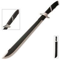 War Hunter Sawback Machete with Nylon Sheath - Stainless Steel Blade, Serrated Spine, Full-Tang, Corrosion-Resistant Finish, Pakkawood Handle, Steel Guard, for Efficiently Clearing Brush - Length 24"