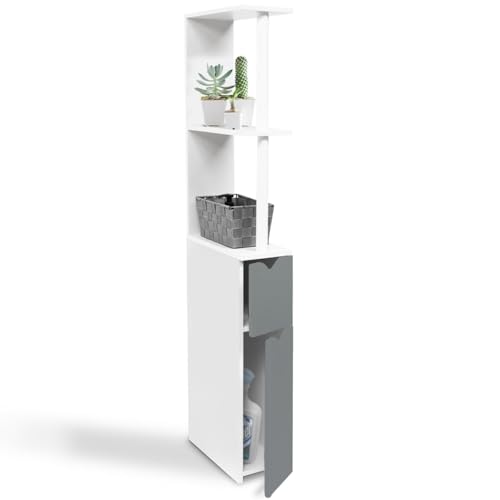 Probache - Mobiletto da bagno con mensole in legno, antina colore grigio