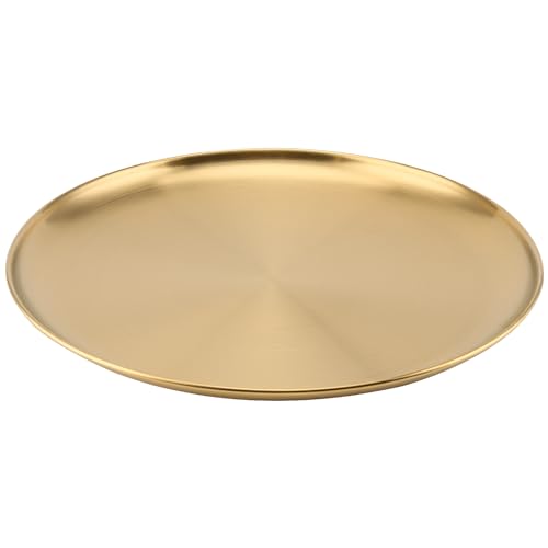 JOIKIT 6 Pack 12 Inch Gold Stainless Steel Plate, Round Metal Dinner Plates, Kitchenware Dinner Dishes Serving Tray Large Camping Plates for BBQ, Snack, Food Serving, Dishwasher Safe