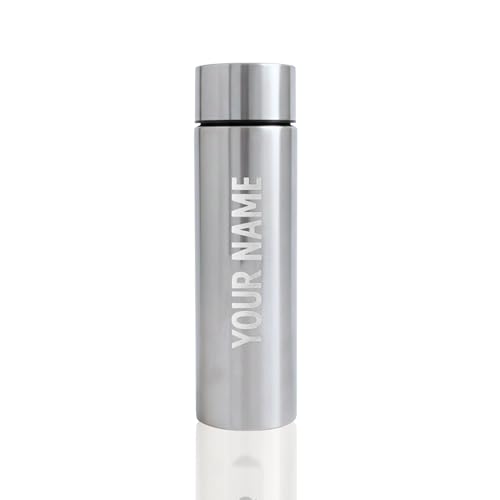 Image of Speedex Customized Silver Stainless Steel Water Bottle 1 Ltr Single Wall | Personalised Name Printed Customised Water Bottle | BIS Approved | Reusable Bottle for Kids & Adults, School, Office & Travel