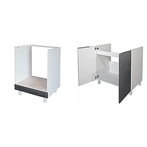 Berlenus CP8HG Unterschrank Spülenschrank, 80 cm, glänzend, Grau & CF6BG Küchenunterschrank, 1 Tür, 60 cm, Hochglanz Grau