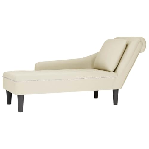 Tumbona vidaXL Terciopelo Crema, Chaise Lounge, Almohada y Reposabrazo Derecho, Sofá Silla, Sillón, Diván, Silla de Salón, Contemporáneo