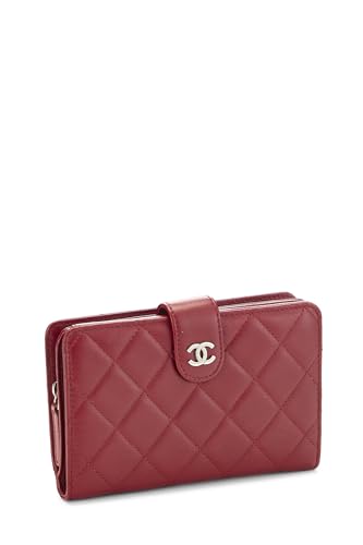 Pre-Loved Red Quilted Lambskin Compact Zip Around Wallet, Red2