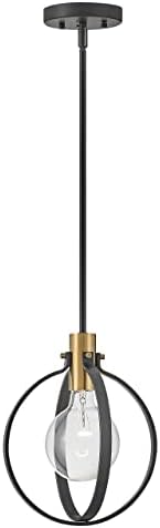 Lark Cirque 83037BK Single Orb Pendant Light, Dimmable, Customize Height, Sloped Ceilings, Black and Lacquered Brass
