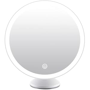 Espejo Maquillaje Pared con Luz LED, Recargable Espejo Cosmético con Giratorio y Ventosa de Pared, 3 Colores de Luz, Brillo Regulable, para Baño Habitación