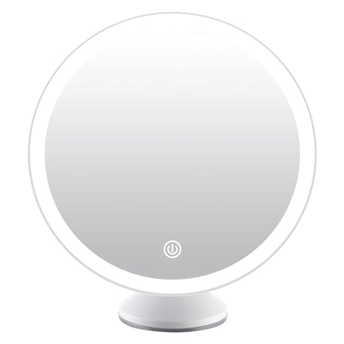 Espejo Maquillaje Pared con Luz LED, Recargable Espejo Cosmético con Giratorio y Ventosa de Pared, 3 Colores de Luz, Brillo Regulable, para Baño Habitación