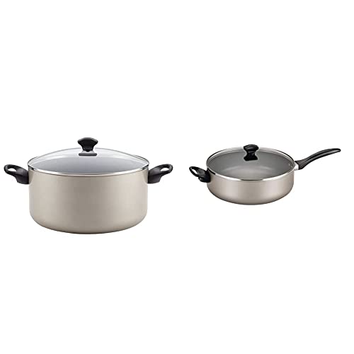 Farberware Promotional Cookware Aluminum Nonstick Covered Stockpot, 10.5-Quart, Champagne Silver & 21909 Dishwasher Safe Nonstick Jumbo Cooker/Saute Pan With Helper Handle - 6 Quart, Silver #TOP17