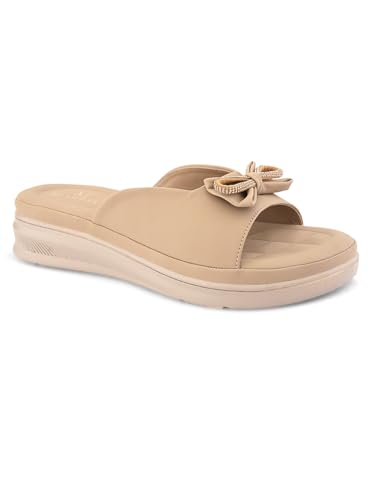 Image of XE Looks Bow Embellished Design | Quilted Cushioned Footbed | Stylish & Trendy Slip On Platform Slippers For Girl & Women