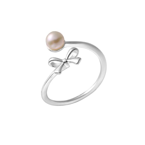 Pearl Bow Open Ring for Women Round Bead Pearls Ribbon Knot Stacking Finger Band Adjustable Dainty Statement Promise Rings Jewelry