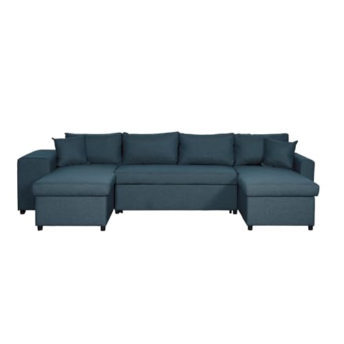 LOUNGITUDE Canapé d'angle panoramique Oslo Convertible avec coffres et poufs en Tissu
