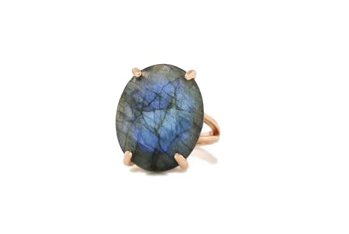 Bague labradorite femme or rose : le cadeau idéal avec boîte gratuite