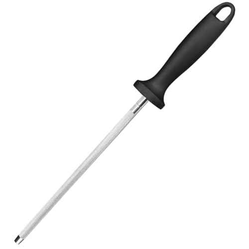 LULUDDM Knife sharpener, 8-inch carbon steel professional sharpening steel with hanging holes, used for daily maintenance of kitchen knives., 13in, Silver, MDB-8in