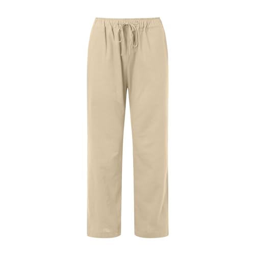 Linen Trousers Womens Summer Palazzo Trousers for Women UK Elastic High Waist Drawstring Beach Pants with Pockets Ladies Loose Fit Wide Leg Black Trouser - Image 4
