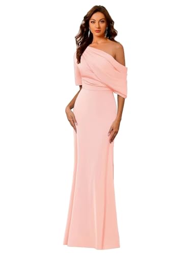 Image of Mermaid Satin Mother of The Bride Dresses for Women Elegant One Shoulder Ruffle Long Formal Evening Gown