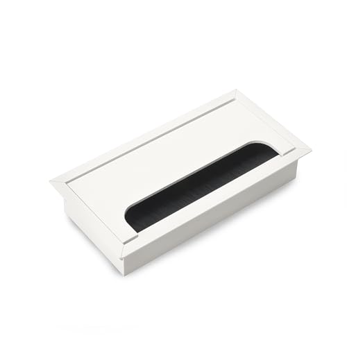 Emuca - Pasacables para mesa, rectangular, 160x80mm, para encastrar, Aluminio, Pintado blanco
