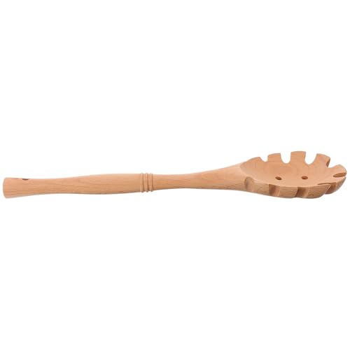 Image of COMPUKAS Wooden Noodle Spoon for Restaurant Use, Khaki Beech Wood Spaghetti Server with Scooping and Soup Filtering Functions, for Serving Noodles and Other Foods
