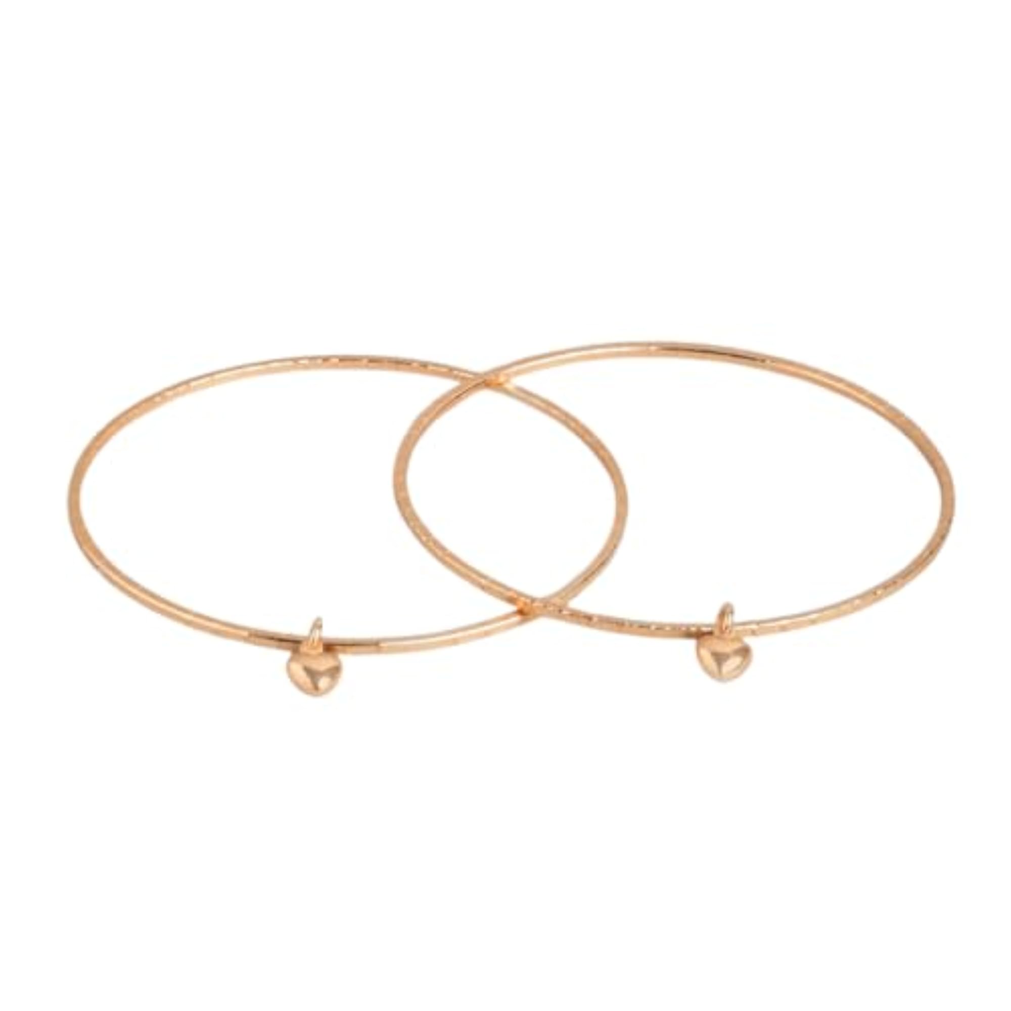 Women's 925 Sterling Silver Heart Rose Gold Plated Bangle Pair