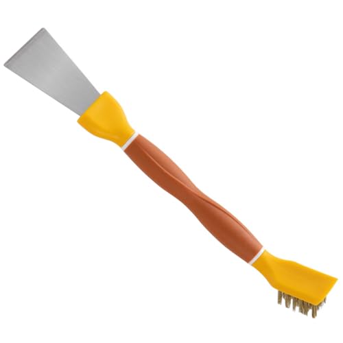 Garneck Cepillo de Cocina Multifuncional de Acero Inoxidable Grueso Amarillo, Espátula y Raspador para Limpieza de Estufas, Quemadores de Gas y Utensilios Domésticos