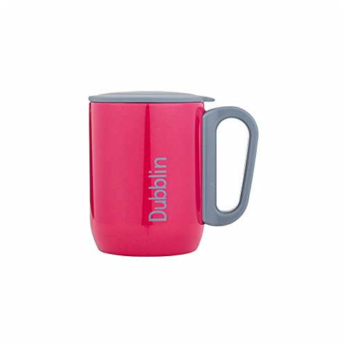 Image of DUBBLIN Polo Stainless Steel Unbreakable Tea Coffee Mug Double Wall with Handle and Lid, Wide Mouth Mug Keeps Beverages Hot & Cold 220 ML Pink