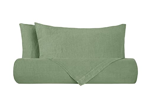 Parure Lenzuola Matrimoniale 100% Lino Lavato Verde Oliva