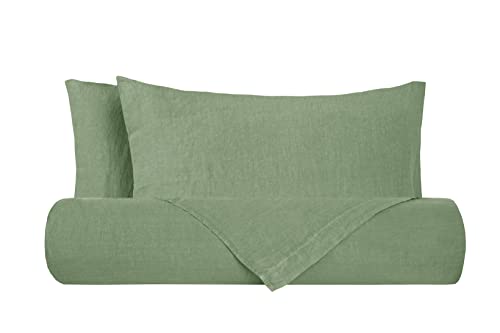 Set lenzuola federe letto parure lenzuola in 100% puro lino lavato delavè stone washed morbido resistente elegante traspirante ipoallergenico made in italy MATRIMONIALE VERDE OLIVA