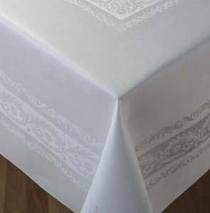 Thomas Ferguson Fine Scroll White Linen Double Damask Tablecloth Rectangle 183cm x 366cm (72in x 144in)