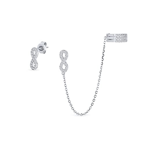 Love Symbol Chain Cartilage Ear Cuff Wrap Infinity Earring Pave Cz Stud Helix Earring Stud Set For Women .925 Sterling Silver #TOP11