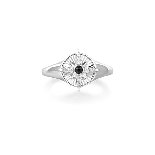 Bague chevalière Ania Haie en argent 925 et agate noire scintillante