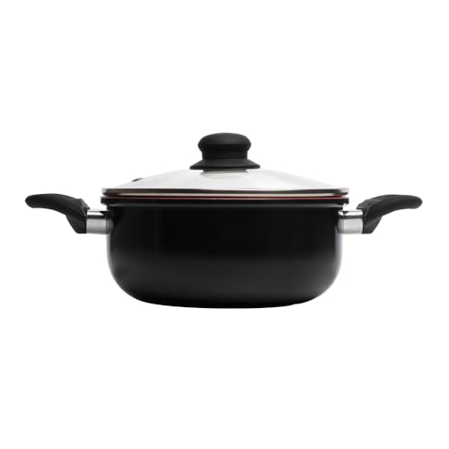 Caçarola de Indução com Tampa de Vidro 22cm Vermelho Alumínio com Revestimento Cerâmico - Lyor