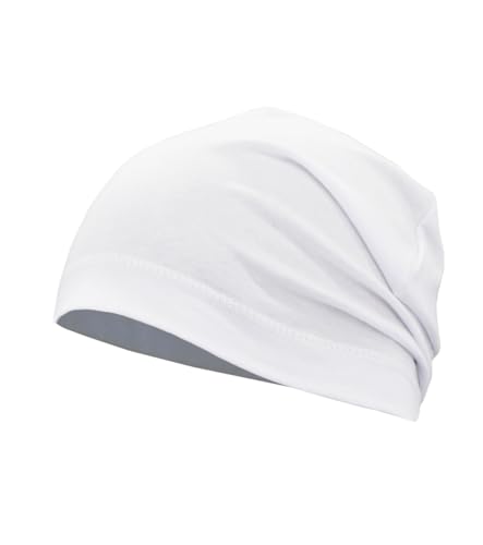 Lightweight Cotton Beanie Breathable Thin Sleep Hats Skull Caps for Running Cycling Hiking Fishing (White