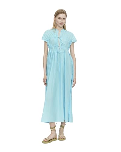 Robe longue bleue à manches courtes idéale pour vos journées d'été