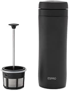 ESPRO P1 French Press - Double Walled Stainless Steel Vacuum Insulated Coffee and Tea Maker, 12 Ounce, Matte Meteorite Black 100 Count Coffee Paper Filters