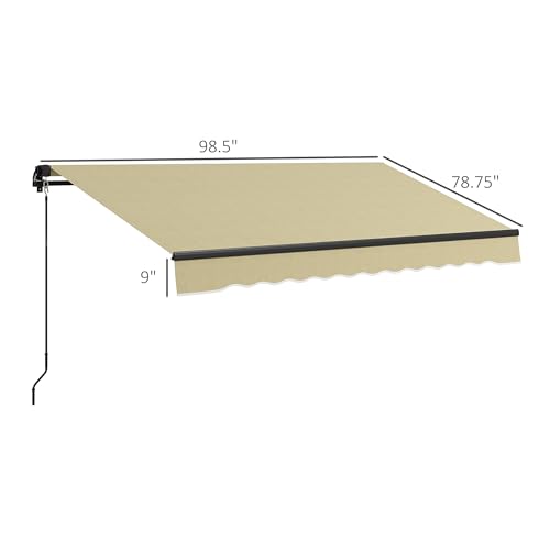 Outsunny 8' x 6.5' Retractable Awning, Patio Awning Sunshade Shelter with Manual Crank Handle, 280gsm UV Resistant Fabric and Aluminum Frame for Deck, Balcony, Yard, Beige