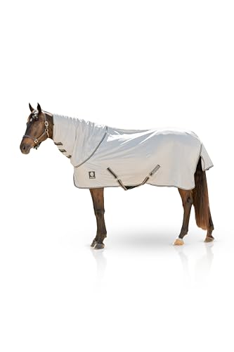 Equinavia Brisk Mesh Horse Fly Sheet with Removable Neck Cover| Durable Extended Coverage with UPF 45 UV Protection | Fly Sheet for Horses - Silver Gray - 81 in