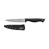 Farberware Edgekeeper 4.5-Inch Fine Edge Utility Knife with Self-Sharpening Blade Cover, High Carbon-Stainless Steel Kitchen Knife with Ergonomic Handle, Razor-Sharp Knife, Black