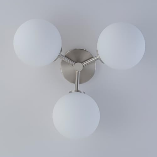 Kunlinzhu Brushed Nickel Semi Flush Mount Ceiling Light Fixture, 3 Light Milk Glass Globe Mid Century Modern Light Fixtures for Bedroom,Entryway,Hallway,Living Room,Kitchen,Dining Room by Kunlinzhu - Used condition - Image 5